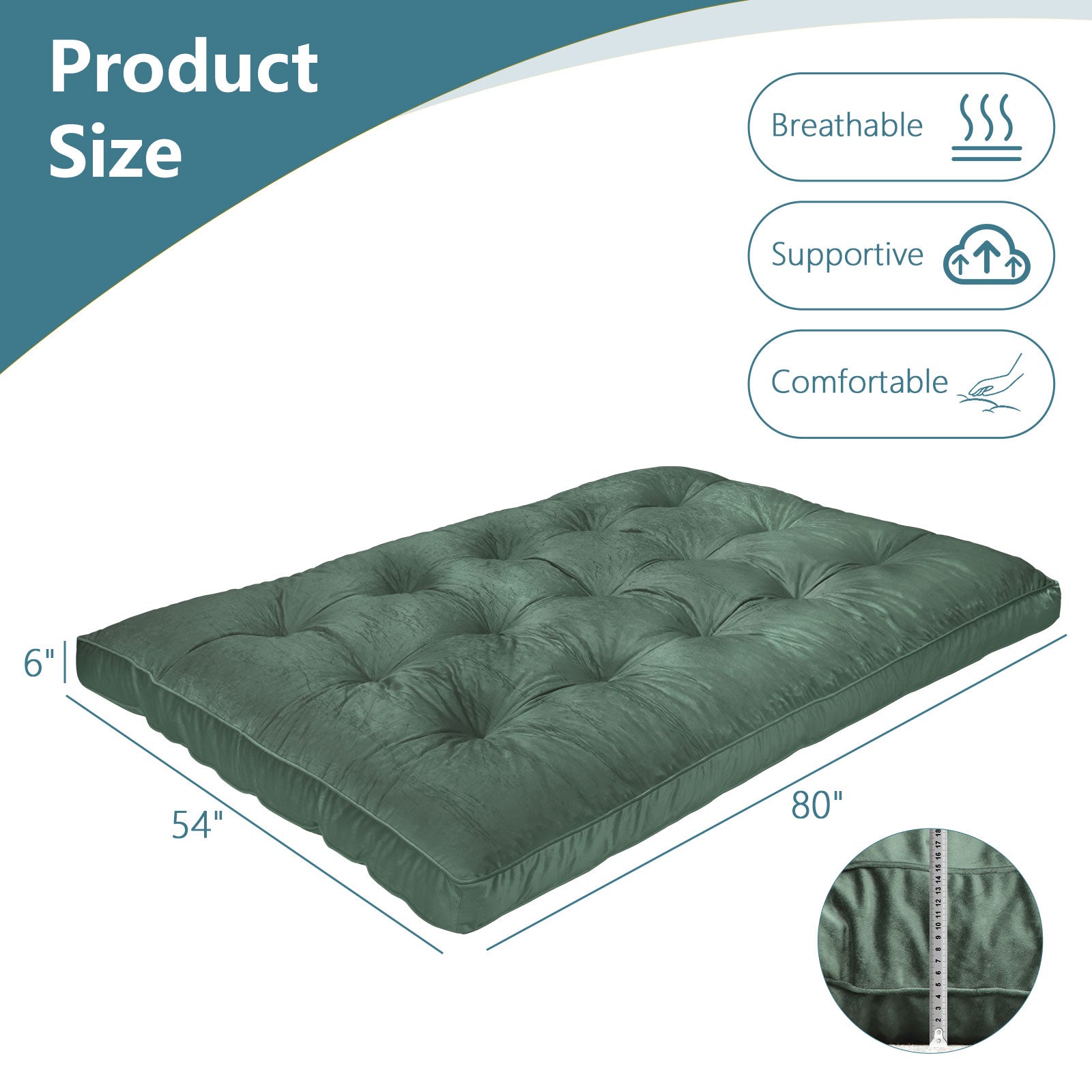 Full Size 6" Floor Futon Mattress, High Density Shredded Foam Folding Mattress for Adults, Gray Flannel
