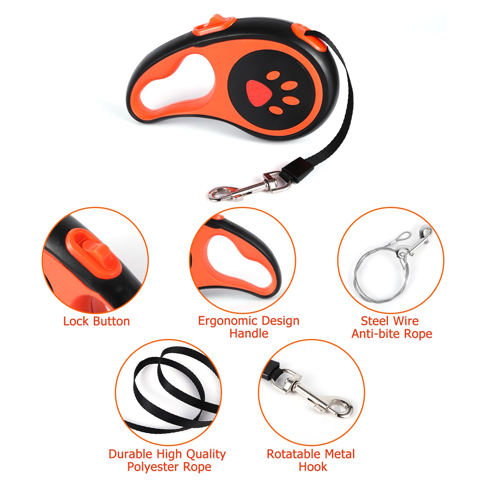 16.5ft Retractable Dog Leash for Large Dogs, Heavy Duty Walking Leash for Pets up to 110 lbs, 360Â¡Ã£ Tangle-Free with Anti-Slip Handle,