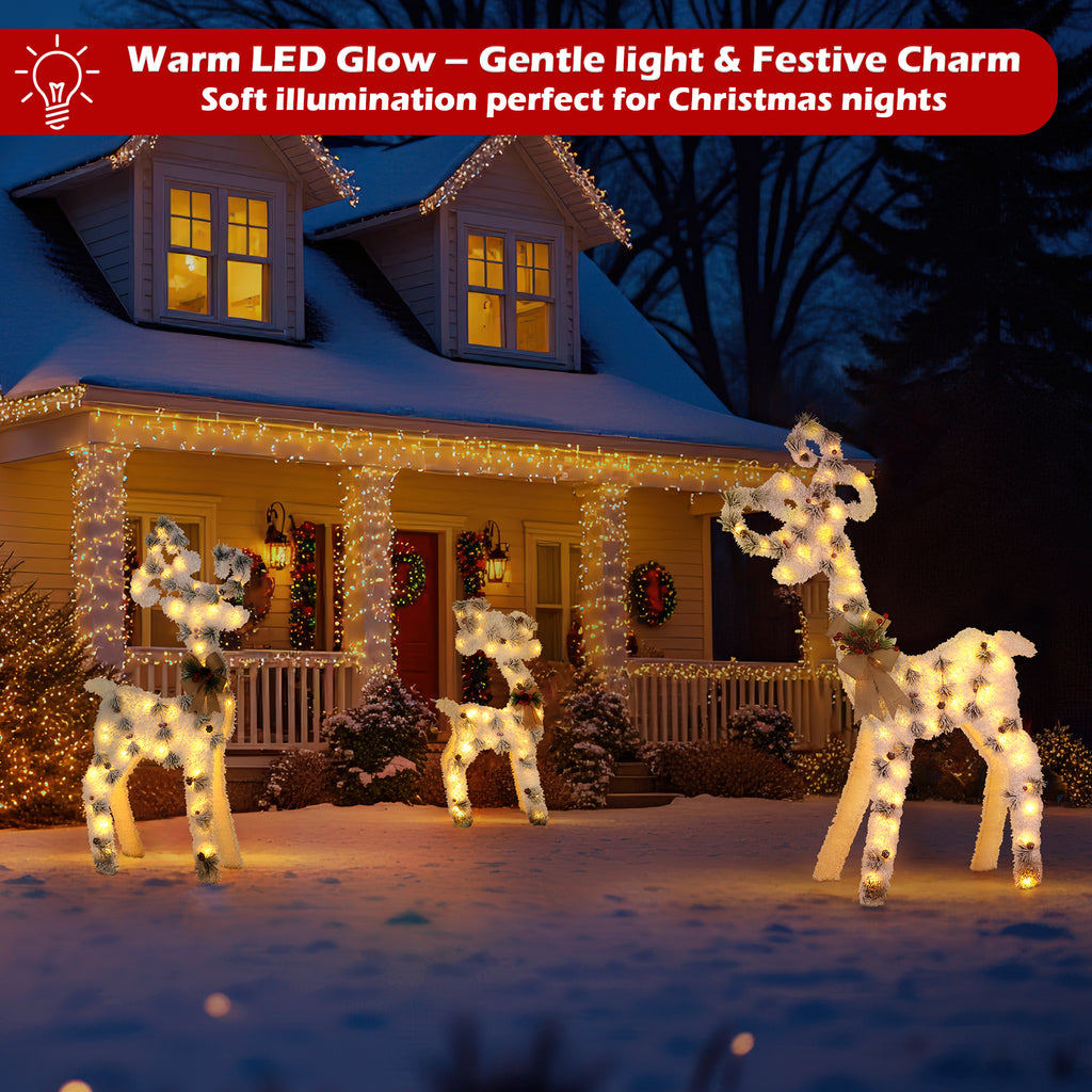 1pcs/3pcs Christmas Reindeer Family Yard Light Decorations With Decorated With Atmospheric Bow, Lighted 2D Reindeer Family With 60 L, Battery Pre-Lit Light Up Deer Set, Outdoor Christmas Deer Decorations For Yard Patio Lawn Garden Party