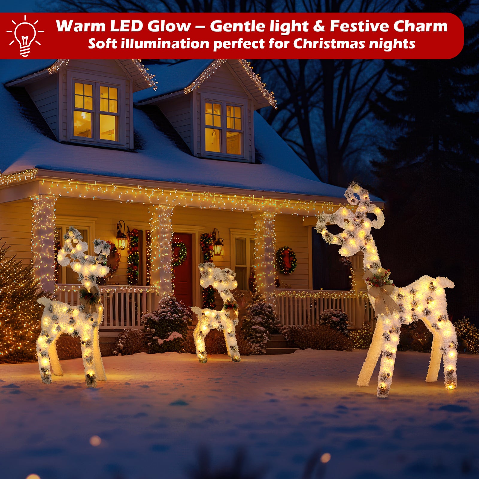 1pcs/3pcs Christmas Reindeer Family Yard Light Decorations With Decorated With Atmospheric Bow, Lighted 2D Reindeer Family With 60 L, Battery Pre-Lit Light Up Deer Set, Outdoor Christmas Deer Decorations For Yard Patio Lawn Garden Party