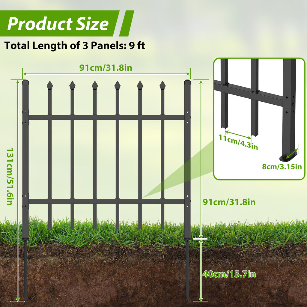 3-Panel Decorative Garden Fence & Animal Barrier