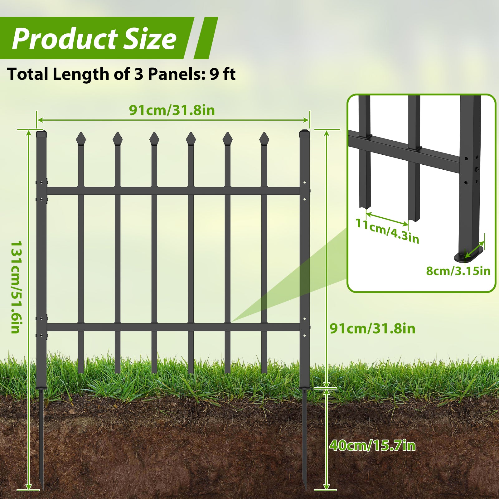 3-Panel Decorative Garden Fence & Animal Barrier
