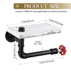 Industrial Pipe Toilet Paper Holder with Shelf - Wall-Mounted Rustic Wood Bathroom Organizer - Heavy-Duty Steampunk Tissue Rack