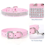 Adjustable Soft PU Leather Pet Collar for Dogs and Cats, Stylish Outdoor Neck Strap for Small to Large Breeds including Pugs and Bulldogs, Black and Pink