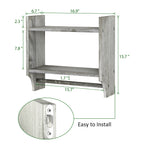 2-Tier Rustic Bathroom Shelf with Towel Bar for for Bathroom/Living Room/Kitchen/Bedroom, Wall Mounted Bathroom Shelf above Toilet Storage Cabinet, Gray-Green