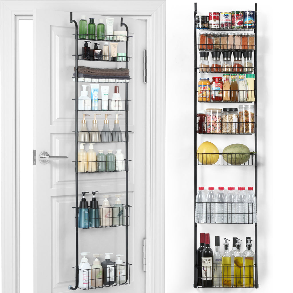 8-Tier Over The Door Pantry Organizer, Heavy-Duty Metal Spice Rack with Adjustable Large Baskets, Space-Saving Hanging Storage for Kitchen, Bathroom & Closet,