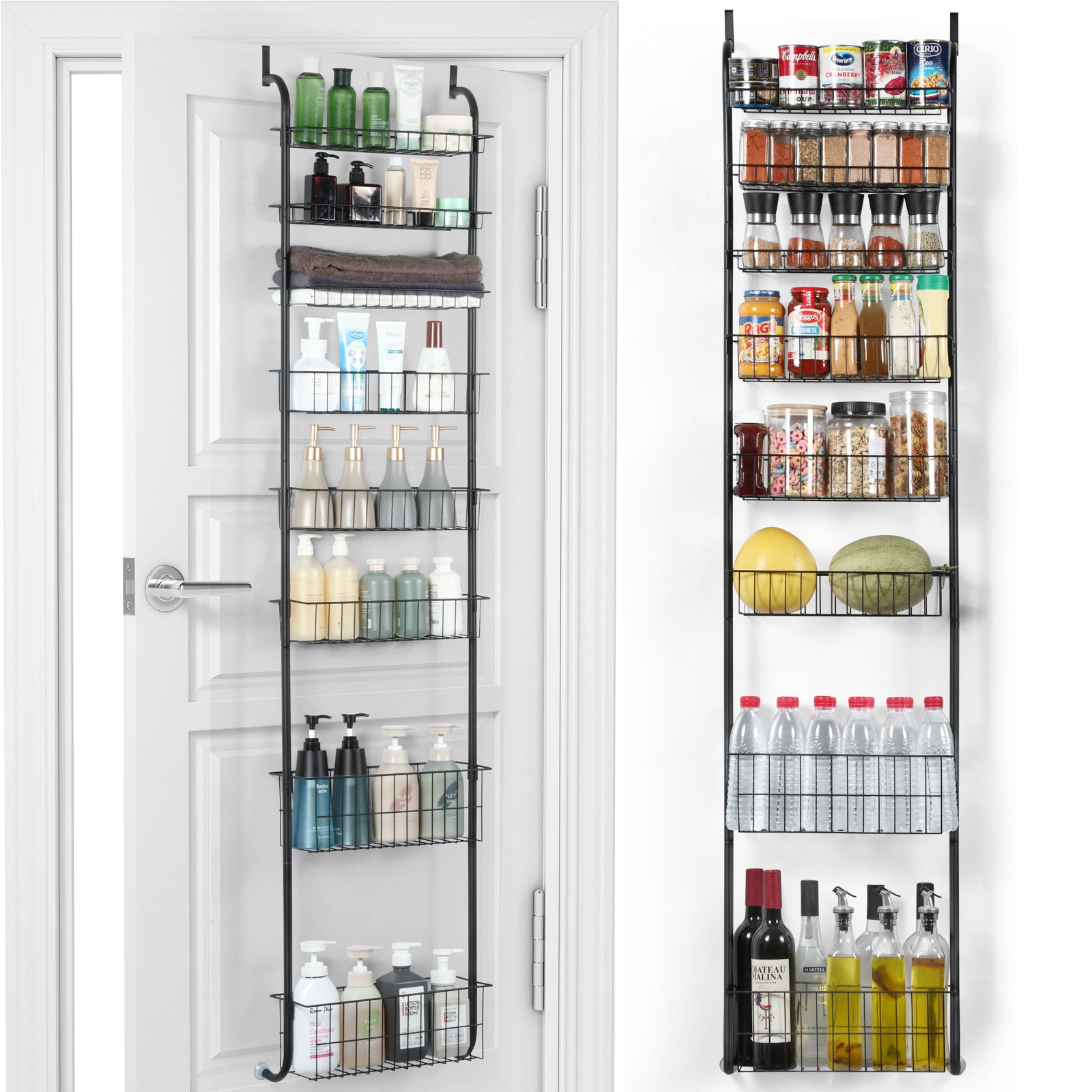8-Tier Over The Door Pantry Organizer, Heavy-Duty Metal Spice Rack with Adjustable Large Baskets, Space-Saving Hanging Storage for Kitchen, Bathroom & Closet,