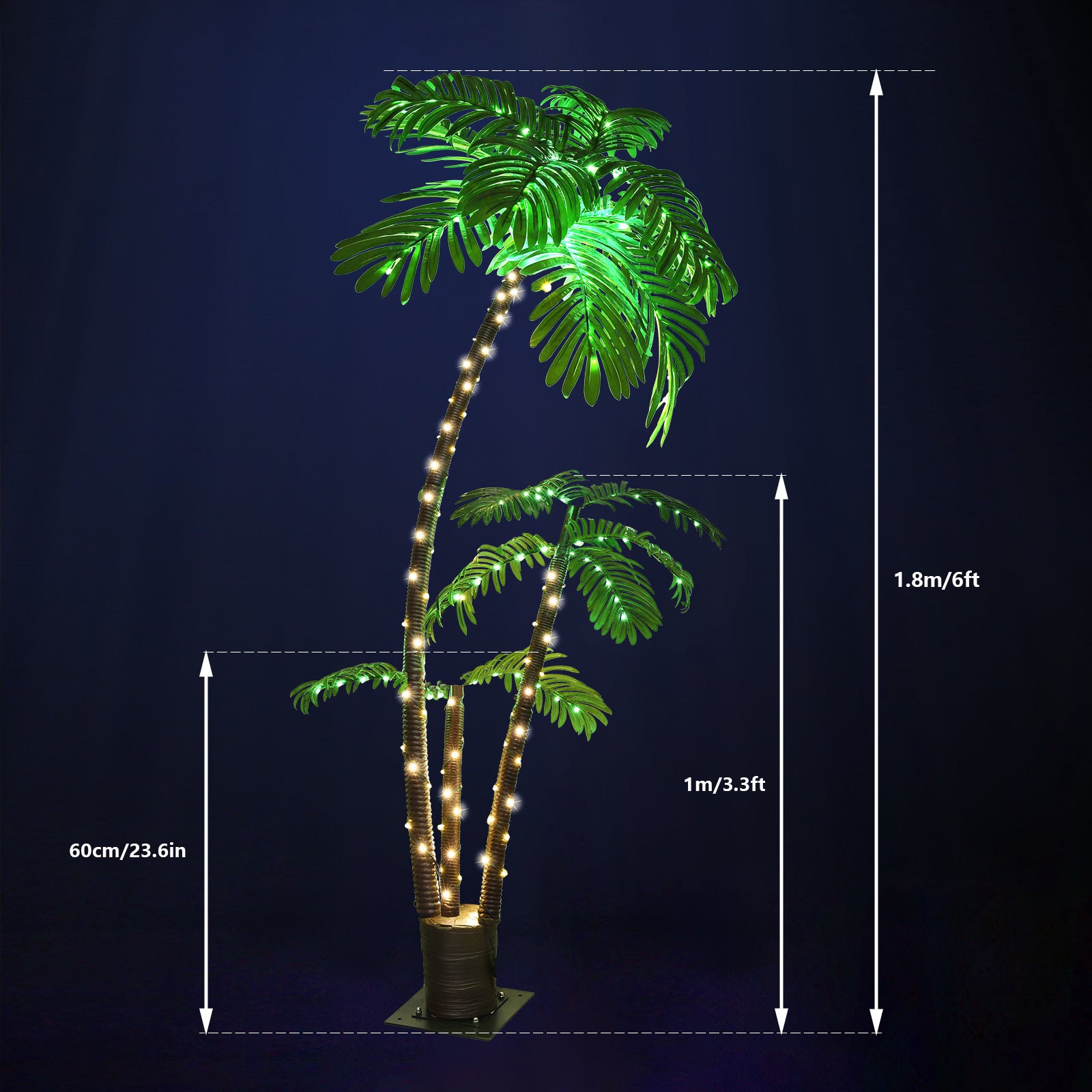 6FT Lighted Palm Tree - LED Artificial Faux Tree Lights for Outdoor Patio & Bar Decor w/ 8 Modes