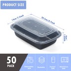 50-Pack 28oz Meal Prep Containers - Stackable Square Disposable Food Storage with Airtight Lids - Microwave & Dishwasher Safe