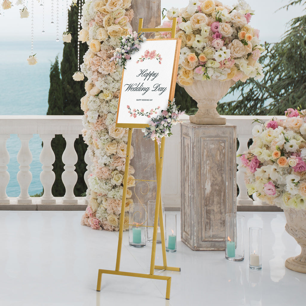 Gold Adjustable Easel Stand, 2 Pack Free Standing Display Rack for Wedding Signs, Posters & Artwork