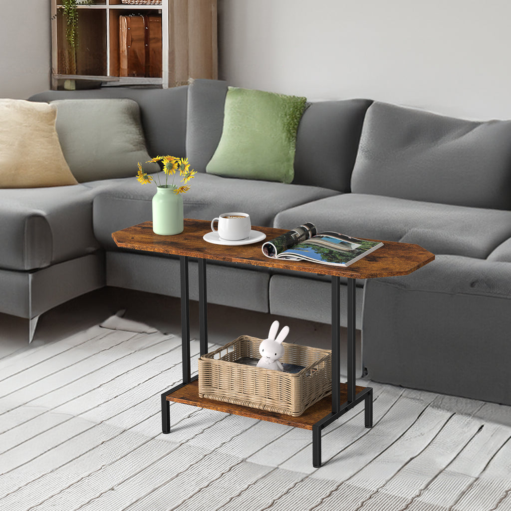 2-Tier Rustic Coffee Table with Industrial Metal Frame