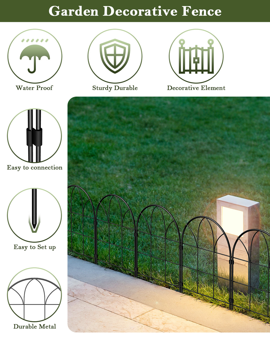 20-Pack Decorative Garden Fence - 6-Grid Style Metal Animal Barrier - Rustproof Outdoor Fencing for Yard & Flower Beds, Black