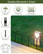 20-Pack Decorative Garden Fence - 6-Grid Style Metal Animal Barrier - Rustproof Outdoor Fencing for Yard & Flower Beds, Black