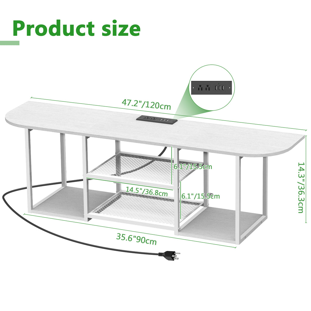 3-Tier Floating TV Stand with Charging Station - Wooden Wall Console for 32-55" TVs, White