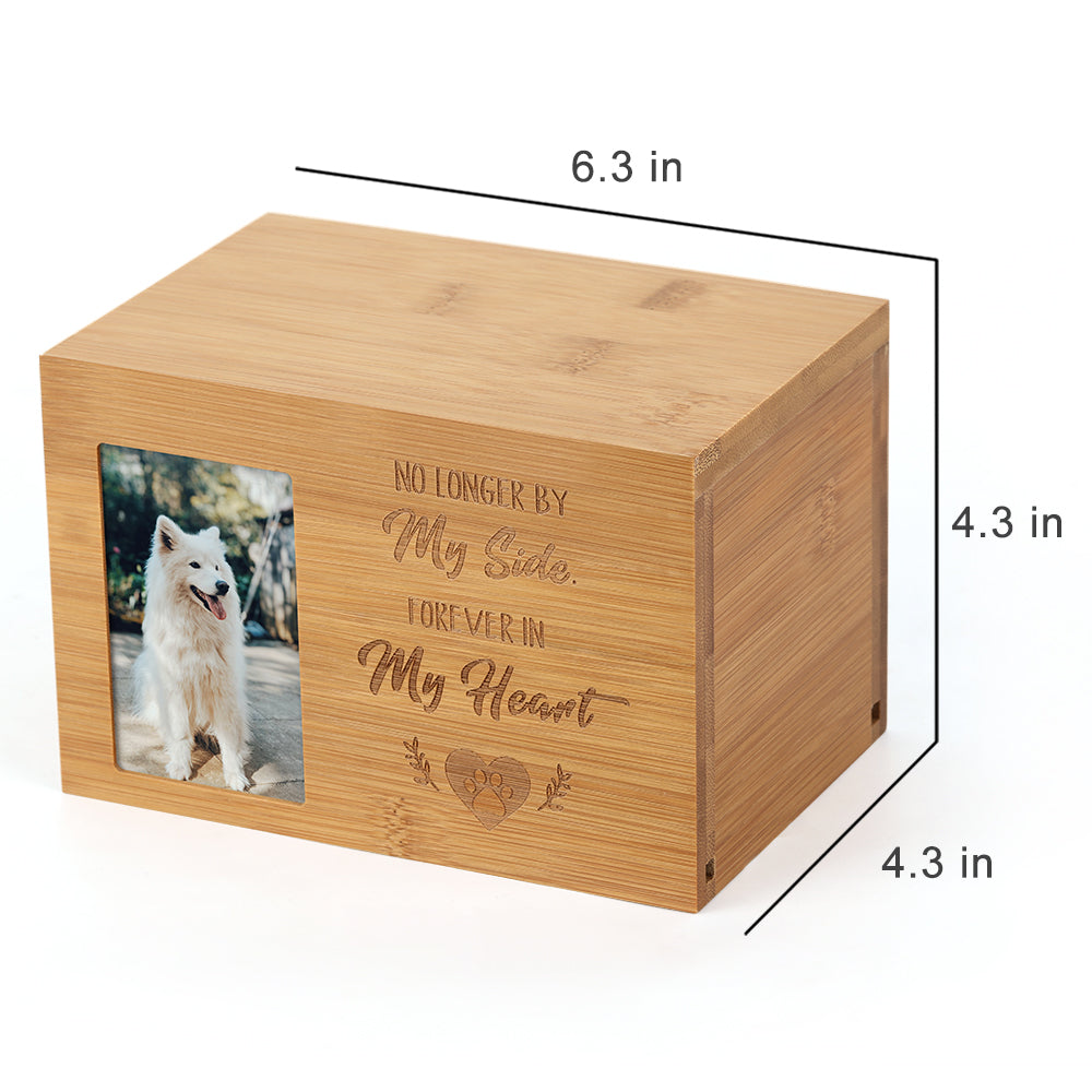 Wooden Pet Memorial Urn with Photo Frame - Keepsake Shadow Box for Dog or Cat Ashes with Engraved Tribute