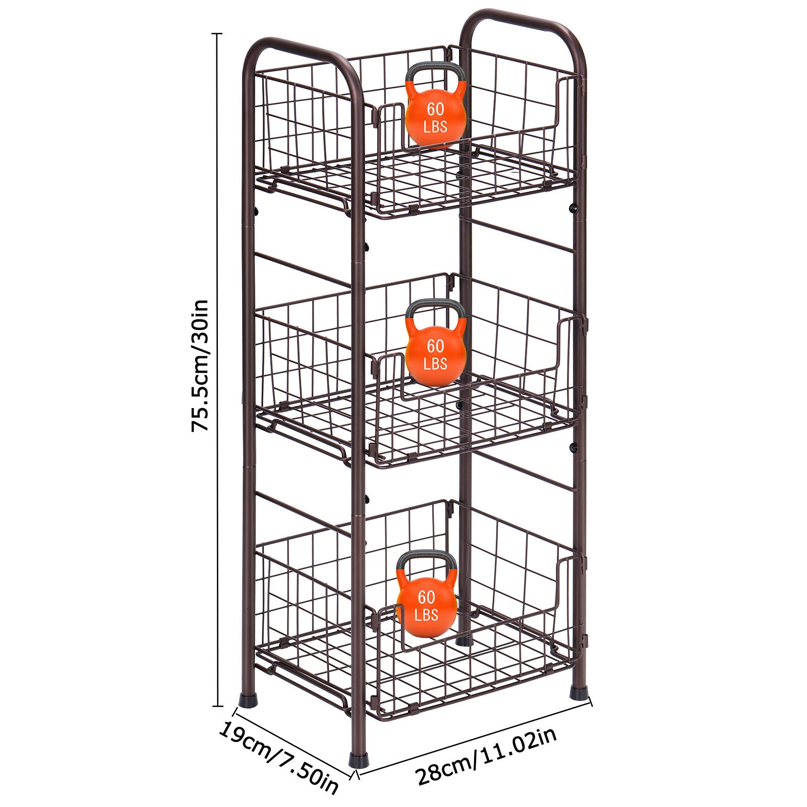 3-Tier FreeStanding Open Shelf, Storage Rolling Cart Bathroom Organizer Shelves Unit, Metal Steel Storage Tower Organizer Rack Basket Cart for Bathroom, Living Room, Balcony, Kitchen
