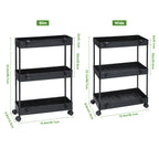 2-Pack 3-Tier Slim Storage Cart on Wheels - Mobile Rolling Utility Rack for Kitchen, Bathroom & Laundry