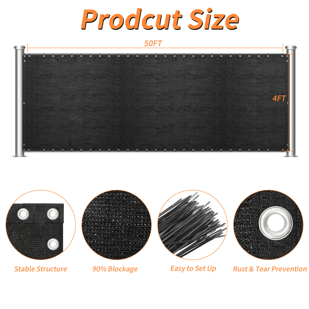 4' x 50' Heavy Duty Privacy Screen Fence - 90% Blockage Mesh Shade Windscreen for Garden & Patio