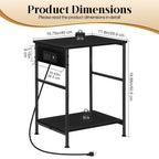 Set of 2 End Tables with Charging Station, 3-Tier Side Table with USB Ports and Power Outlets, Small Bedside Table Nightstand for Living Room and Bedroom, Industrial Steel Frame, Black