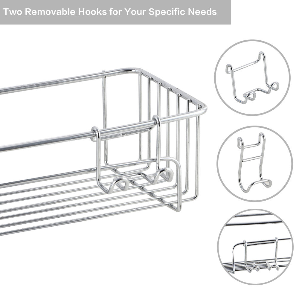 2-Pack Wall Mount No Drill Shower Caddy with Hooks - Space Saving Bathroom Organizer for Shampoo Conditioner and Bath Essentials