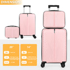 2pcs 20 inch+14 inch Lightweight Hardside Luggage Set, Spinner Suitcase Carry-On + Checked Bag, TSA Lock, Airline Approved, Durable Travel Luggage for Women & Men, Pink