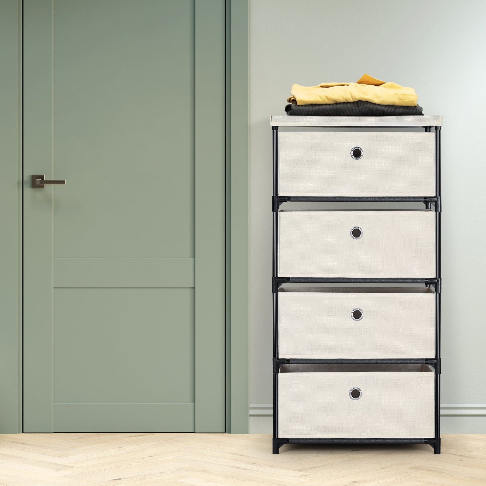 4-Drawer White Fabric Chest - Storage Organizer Unit for Closets, Bedroom & Dorm
