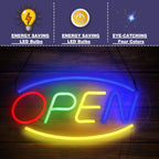 LED Neon Open Sign, 16. 5"x 8" Business Hour Sign, Powered by Plug, LED Display Window Lights for Cafe Bar Hotel Salon Bookstore Restaurant Bakery Shop Store Wall Decor
