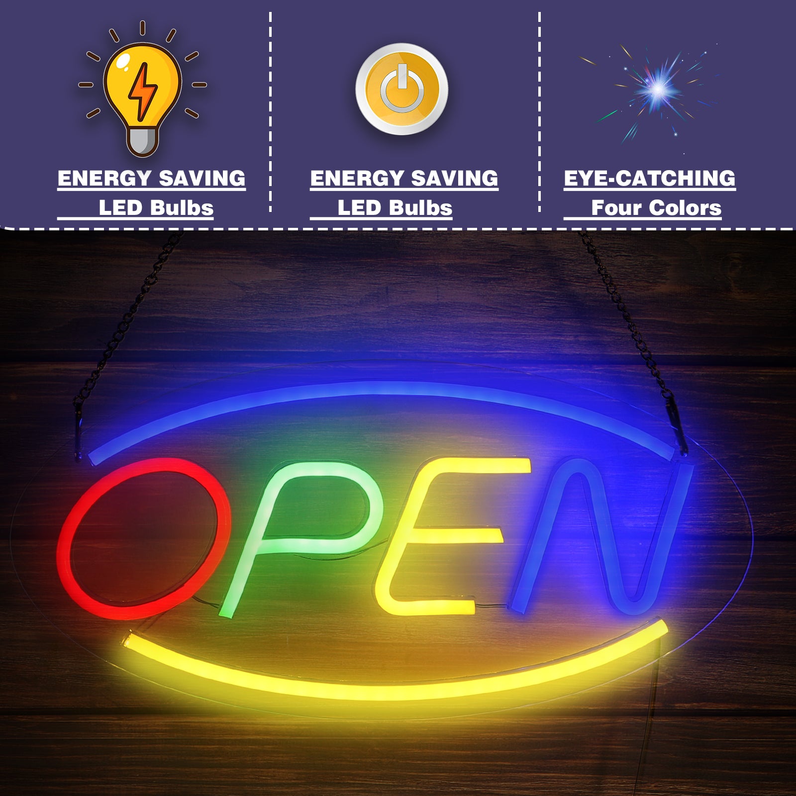 LED Neon Open Sign, 16. 5"x 8" Business Hour Sign, Powered by Plug, LED Display Window Lights for Cafe Bar Hotel Salon Bookstore Restaurant Bakery Shop Store Wall Decor