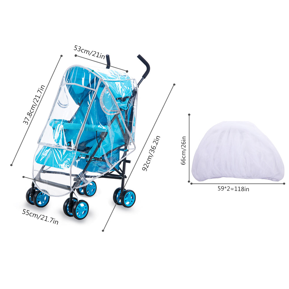 Universal Stroller All-Weather Protection Set, Clear Waterproof Windproof Shield and Breathable Bug Netting for Travel Comfort