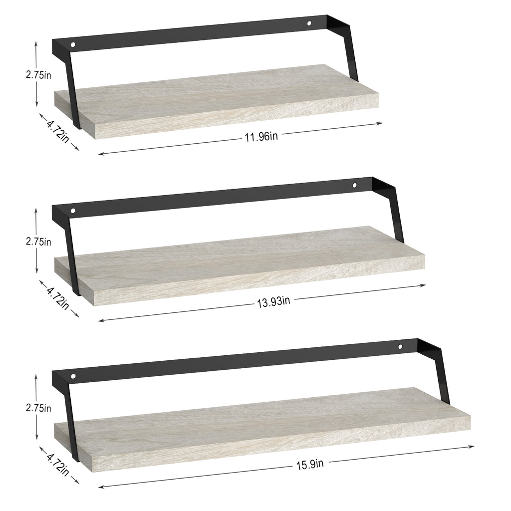 Rustic Wooden Floating Shelves Set of 3 - Wall Mounted Decorative Display Racks for Living Room & Bedroom