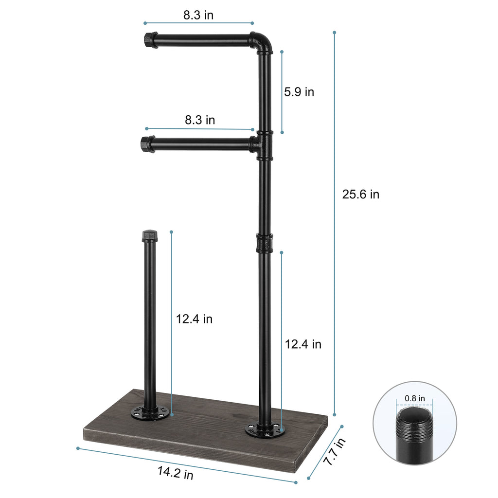 Independent Floor-Standing Industrial Iron Pipe Restroom Tissue Dispenser for Bathroom and Guest Spaces, Matte Black Finish