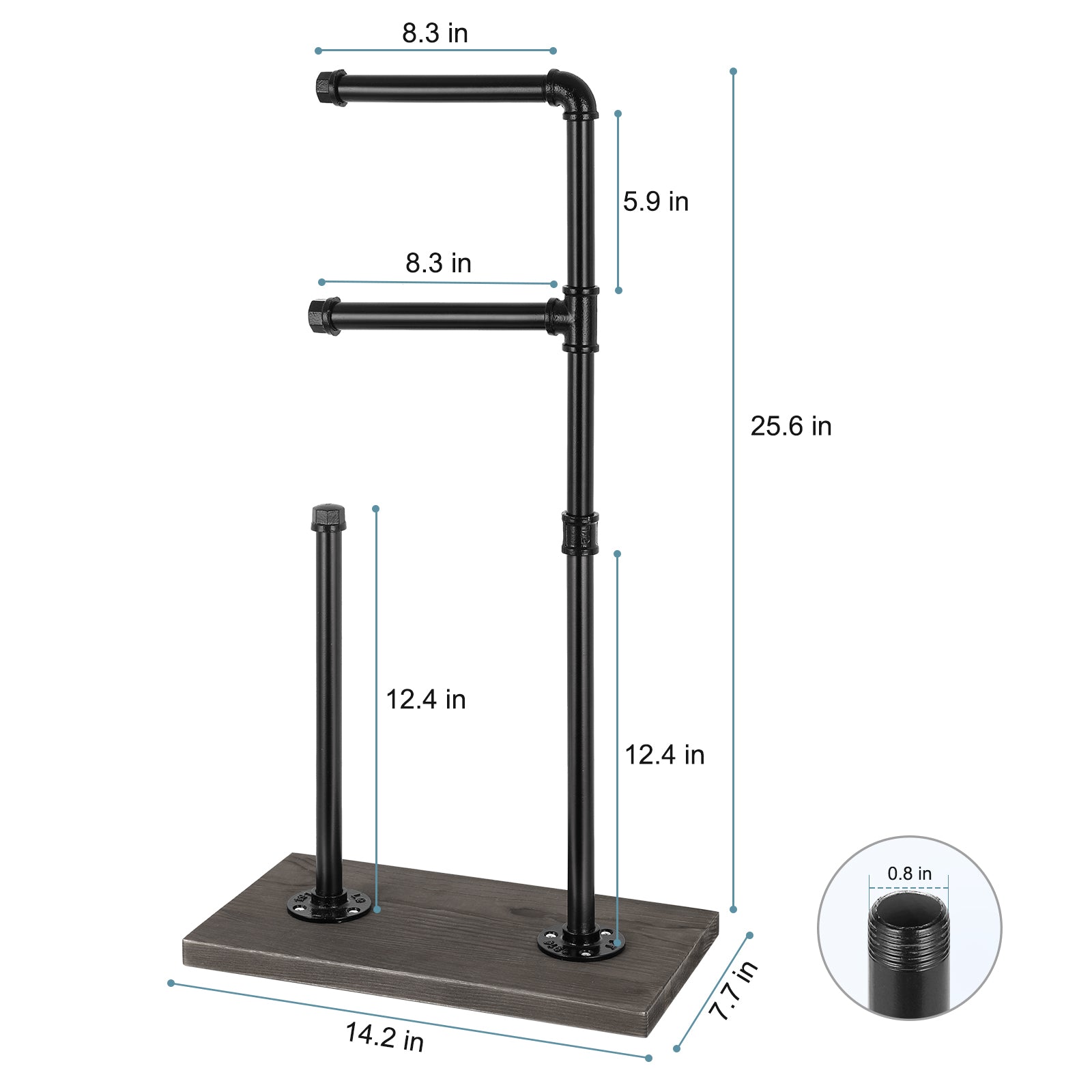 Independent Floor-Standing Industrial Iron Pipe Restroom Tissue Dispenser for Bathroom and Guest Spaces, Matte Black Finish