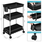 3 Tier Rolling Cart Organizer, Plastic Rolling Cart with Lockable Wheels, Laundry Room Bathroom Organizers and Storage Mobile Shelving Unit for Kitchen Bathroom Living Room Office