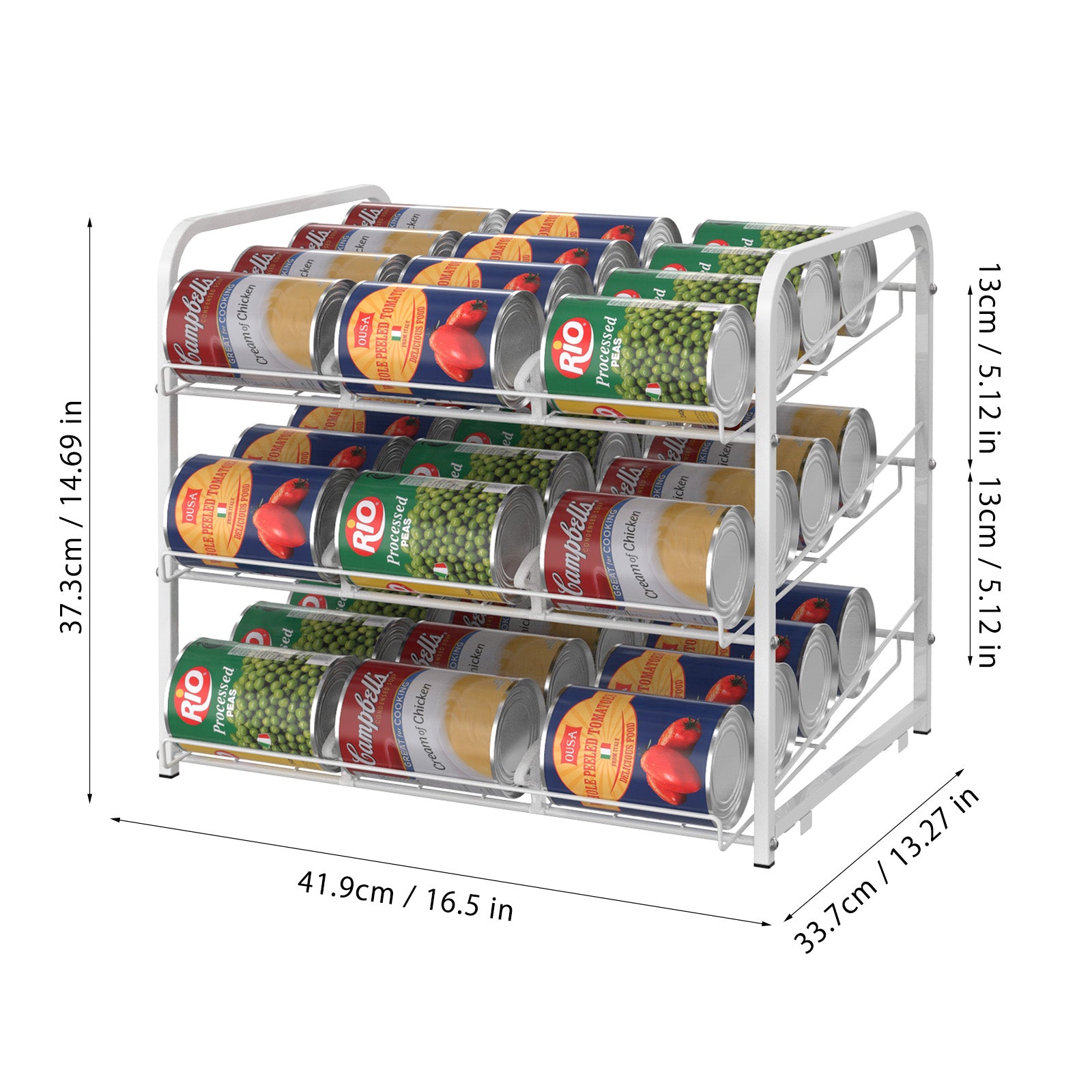 3-Tier Stackable Can Organizer Rack - Pantry Storage Holder for 36 Cans with Adjustable Dividers