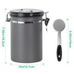 Airtight Coffee Canister - 22 oz Stainless Steel Coffee Bean Storage with Date Tracker & CO2 Valve - Includes Measuring Scoop, Gray
