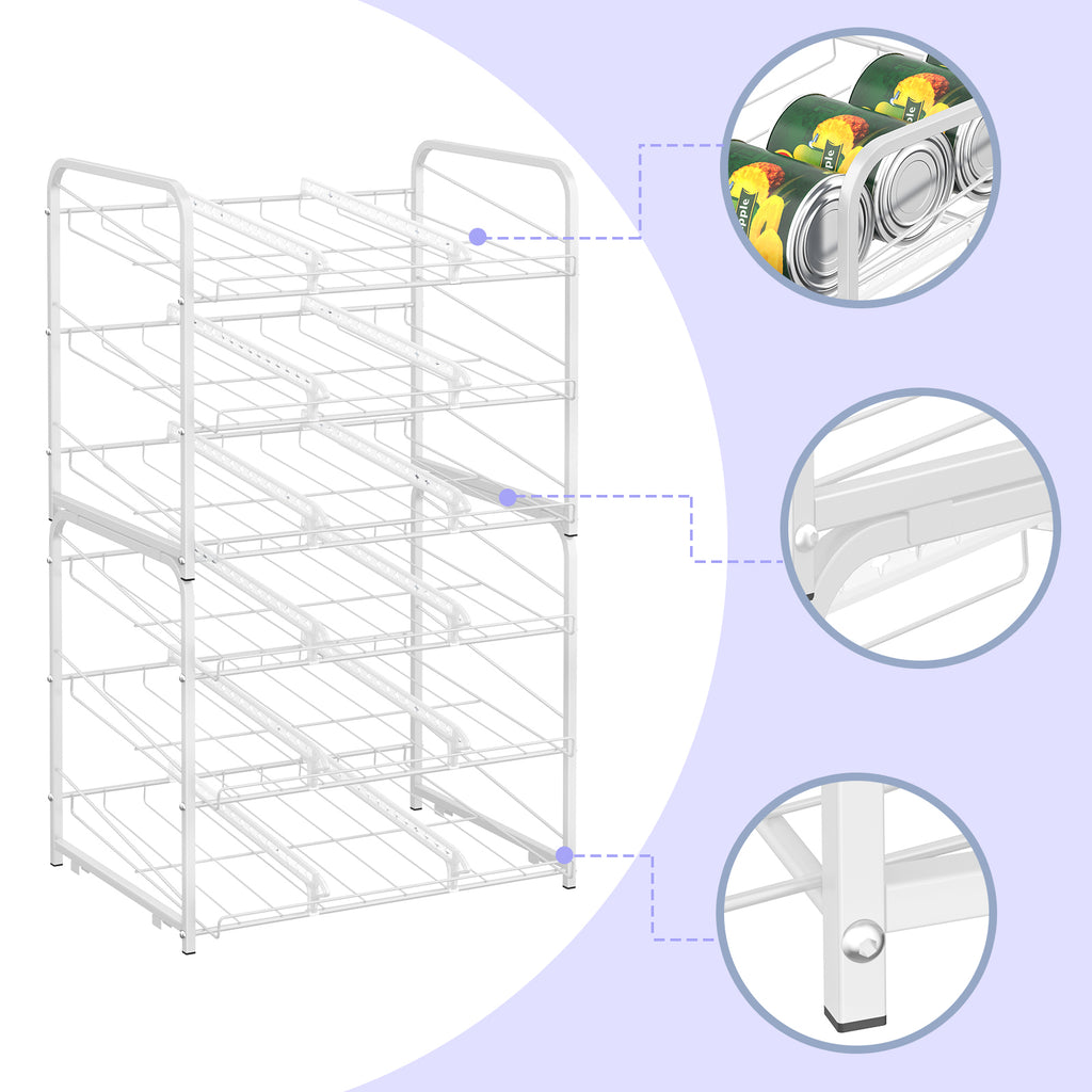 Stackable Can Organizer Rack, 2-Pack White Pantry Can Storage Dispensers, Holds 72 Cans Total