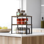 Two tiered storage desk. Seasoning display stand. Essential oil display stand. Stackable storage rack. Install 4 storage cabinets. Expandable counter rack. Suitable for kitchens and bathrooms.
