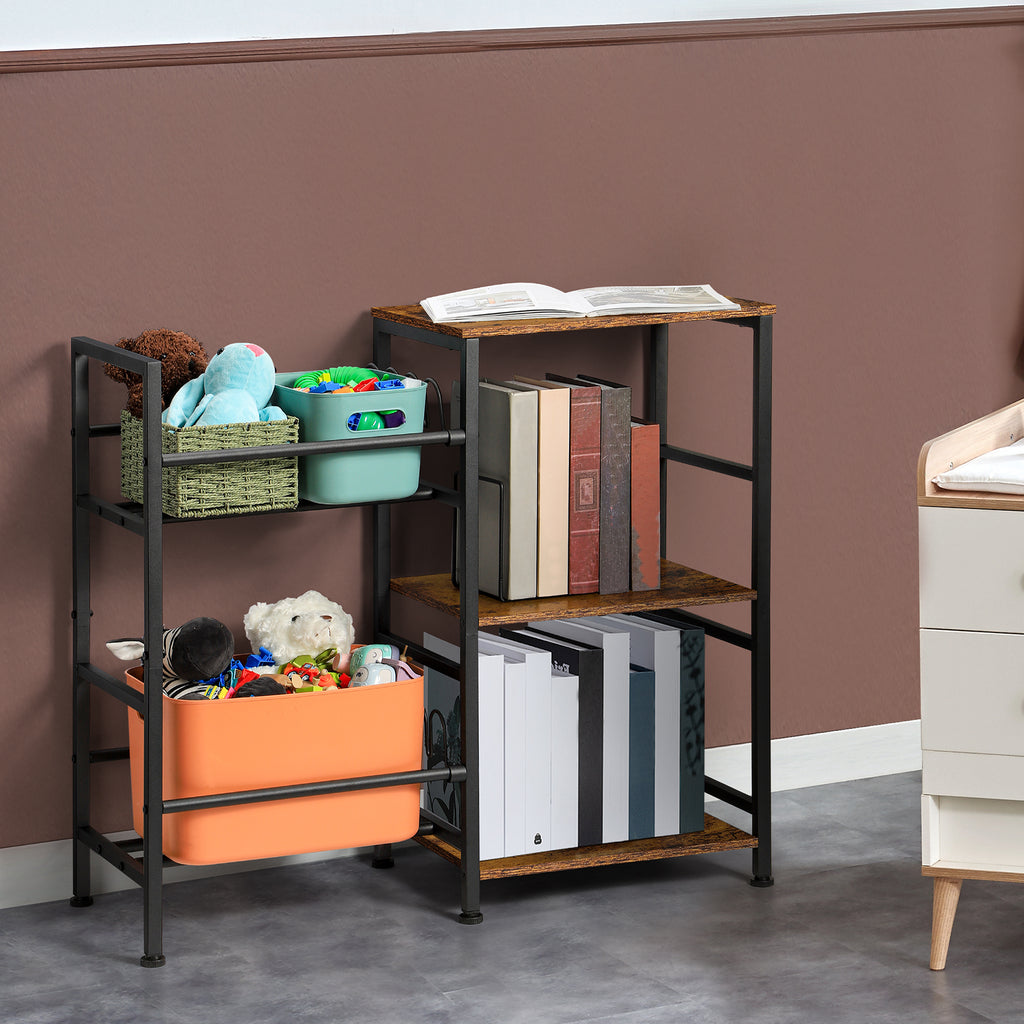 Multi-Purpose Vinyl Record & Toy Storage Organizer - Industrial Stand with Mesh Basket and Wood Shelves