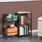 Multi-Purpose Vinyl Record & Toy Storage Organizer - Industrial Stand with Mesh Basket and Wood Shelves