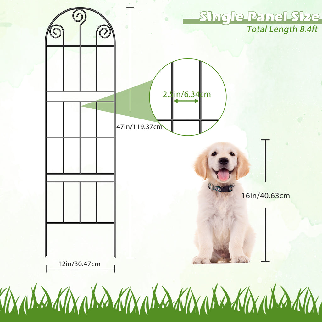 Scroll Top Garden Fence Panels - Double Rail Metal Border - Animal Barrier for Backyard & Garden,