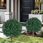 2-Pack Artificial Cypress Topiary with Ground Stakes, Faux Boxwood Bush for Outdoor Porch, Garden, and Balcony, UV Resistant,