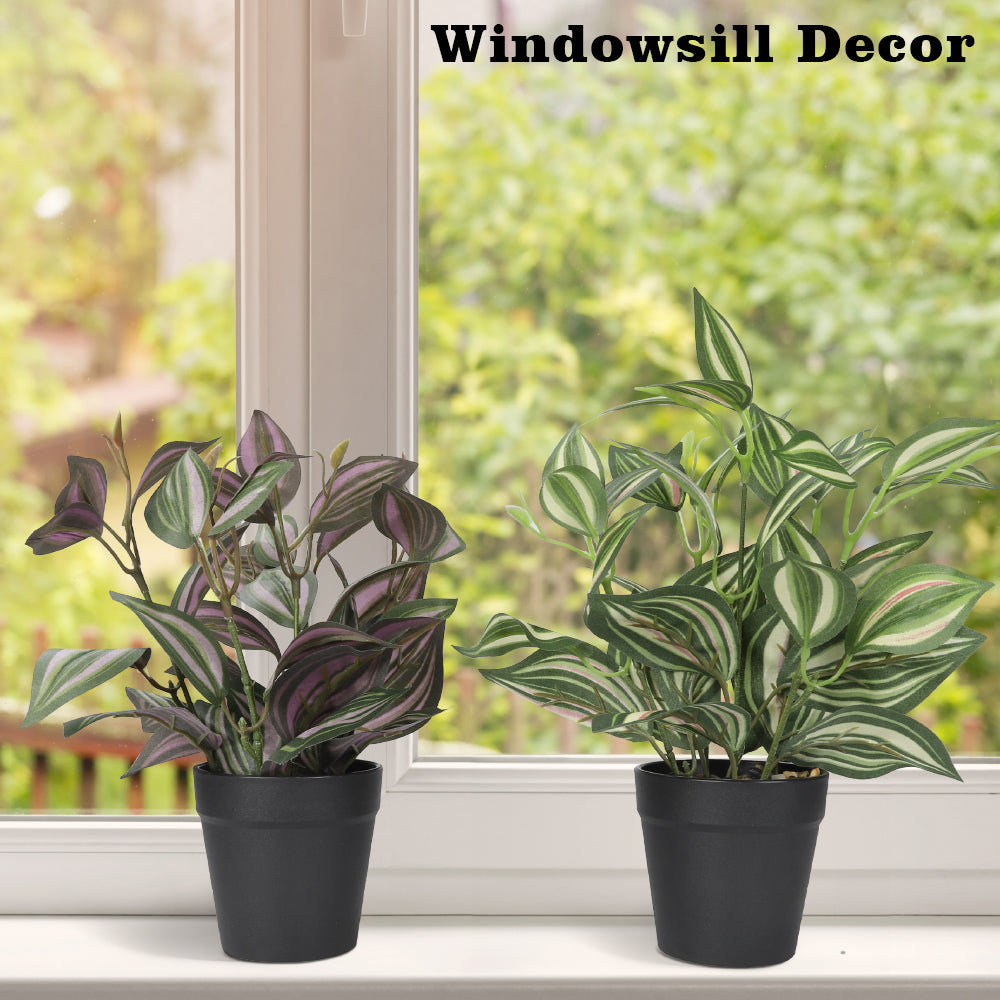 2-Pack Artificial Potted Plants, Mini Plastic Faux Flower Greenery for Living Room Bedroom Office & Desktop Decoration