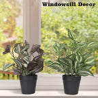 2-Pack Artificial Potted Plants, Mini Plastic Faux Flower Greenery for Living Room Bedroom Office & Desktop Decoration