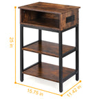 Slim Nightstand with Charging Station, 3-Tier Narrow Side Table with USB Ports for Bedroom