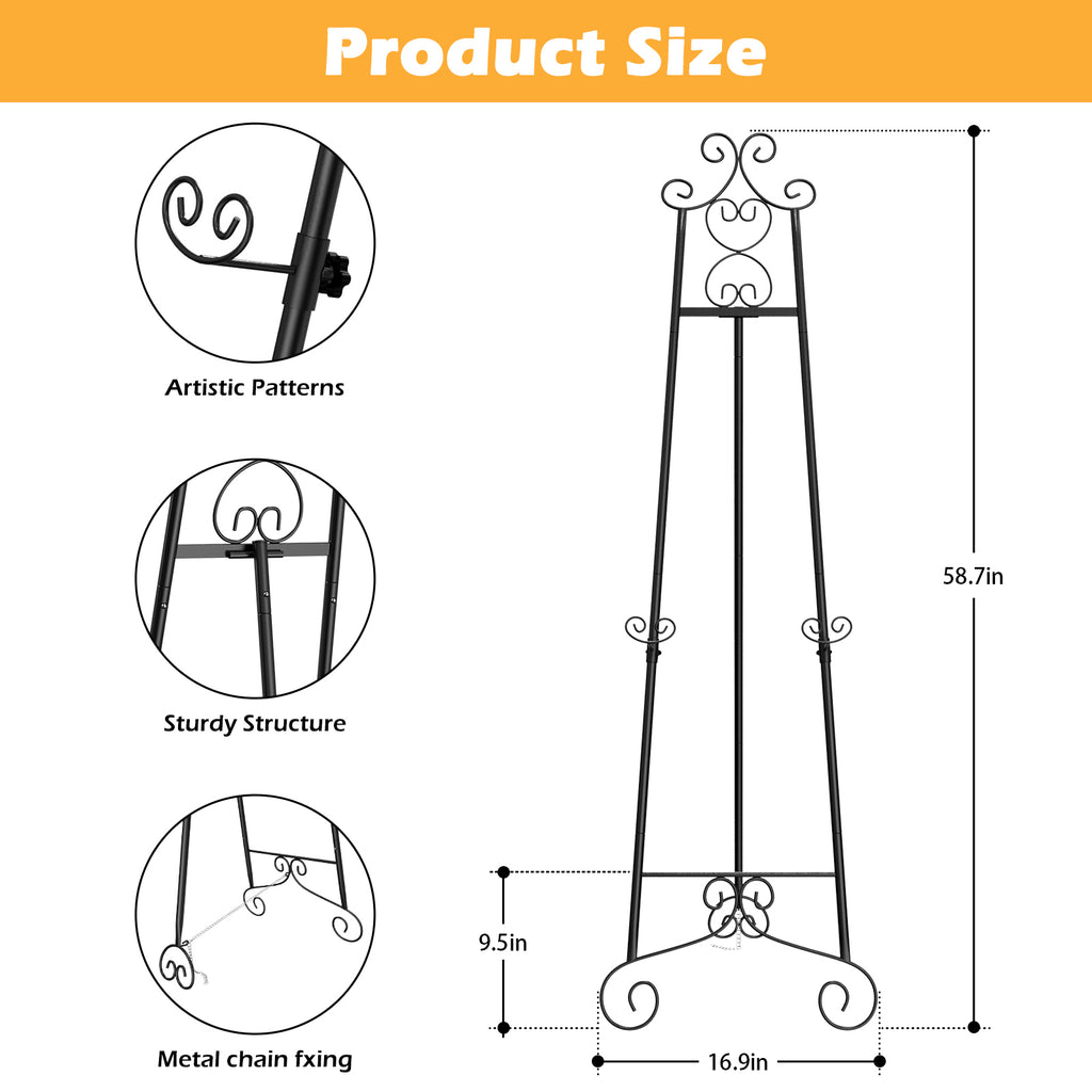2/1-Pack 59 Inch Floor Easel for Wedding Signs, Adjustable 3-Tier Standing Display Rack for Posters and Art with Chain Support，Gold/Black