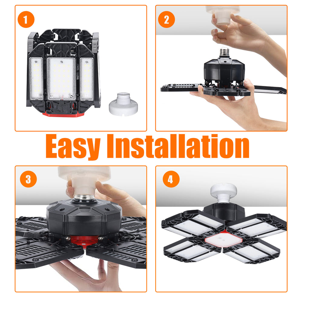 2 Pack LED Garage Lights, 180W Deformable Best Ceiling Shop Lights, 228 LED Lamp Bead Light, 20000LM LED Light 6500K Garage Lighting with 12 Adjustable Panels Bulb for Basement