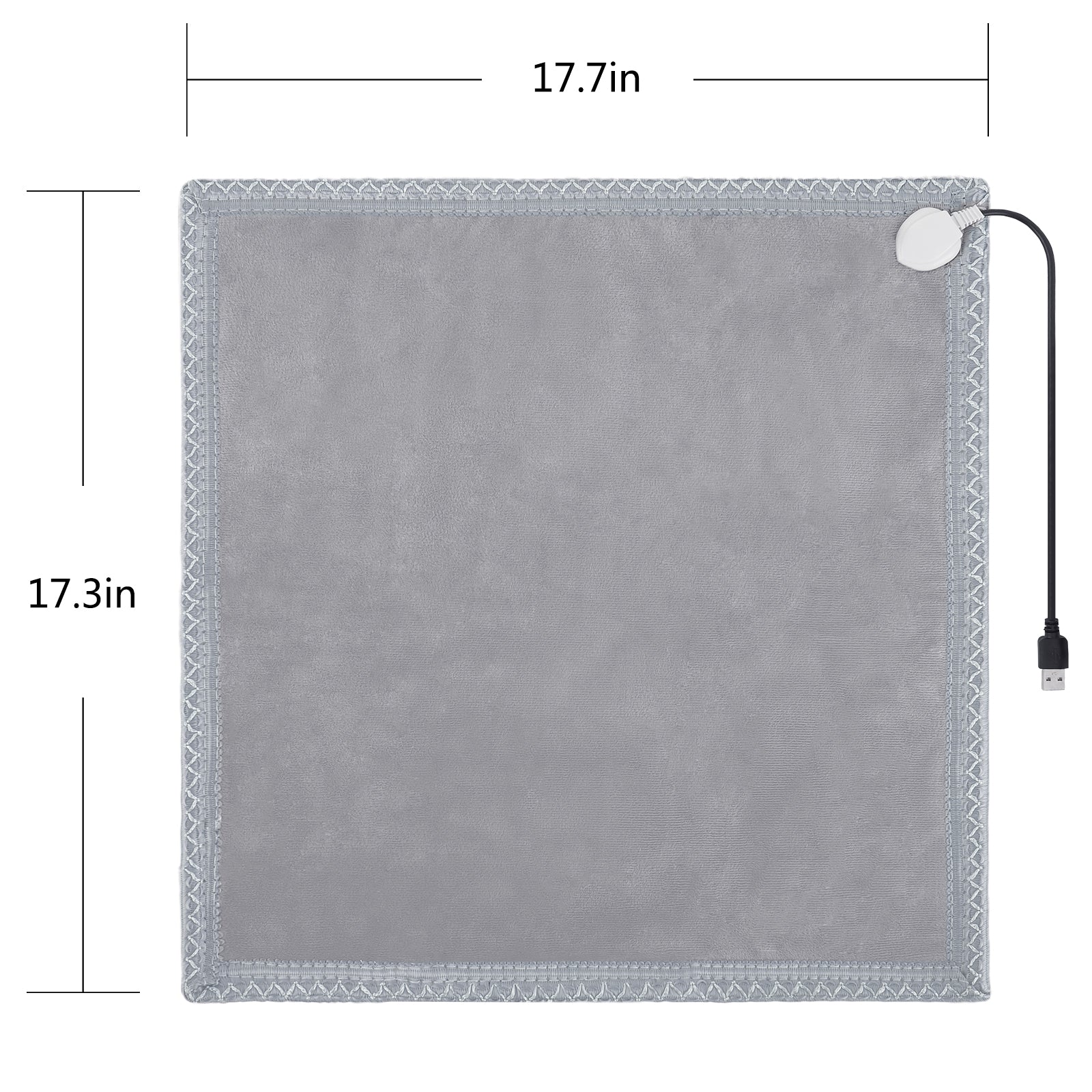 Portable USB Heated Seat Pad 17.7"x17.3", Soft Velvet Electric Heating Mat, Car Office Home Universal Warm Heating Cushion with Stitched Border
