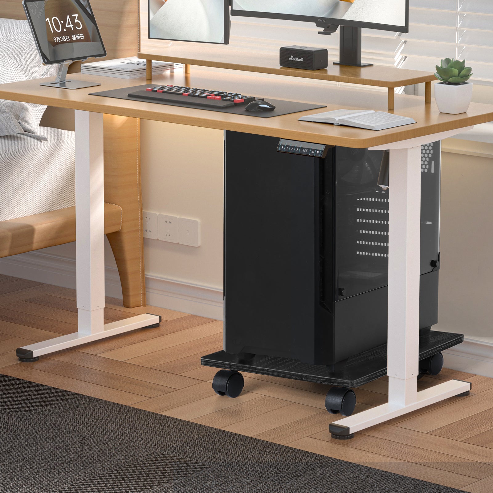 Set of 2 Computer Tower Stand with Lockable Wheels, Under Desk PC Holder Stand, CPU Cart for Home Office,
