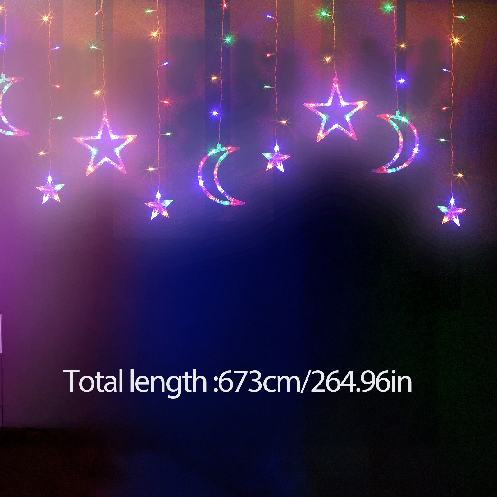 Solar Star Moon String Lights, 11.5 FT 138 LEDs Window Lights with 8 Lighting Modes and Remote Control, Indoor Outdoor Night Light for Christmas, Halloween Decoration