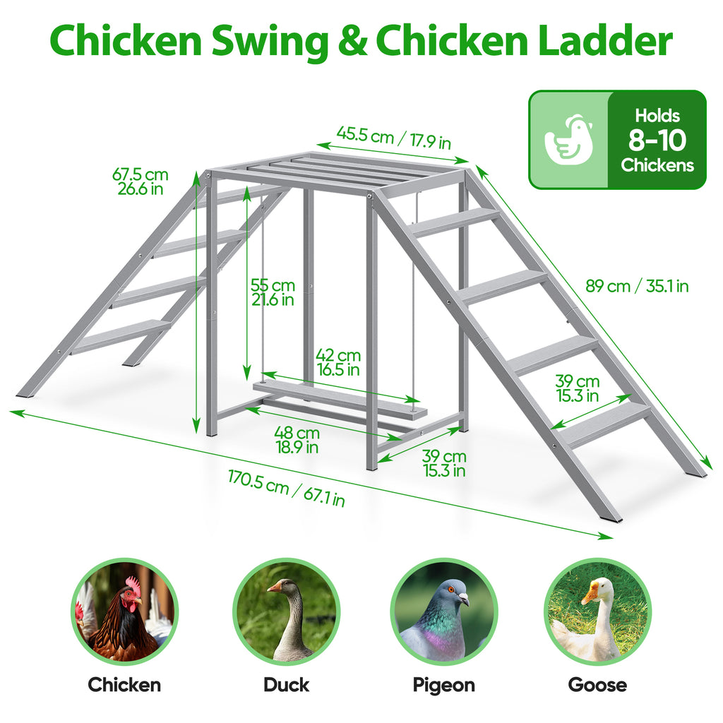 Wooden Chicken Roosting Bars & Perches with Swing - Coop Ladder & Activity Toy for Poultry